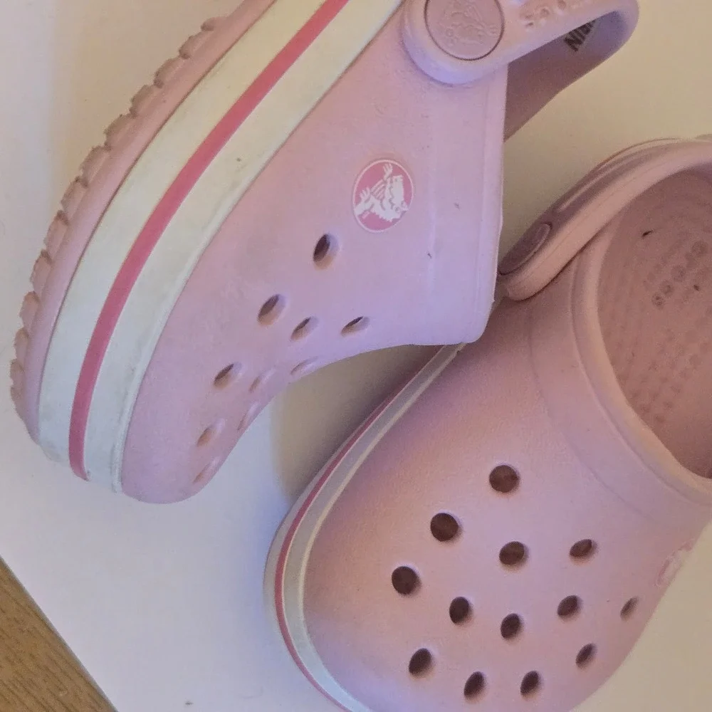 Crocs Kids Crocband Clog Pink White Stripe Slip On Shoes C4